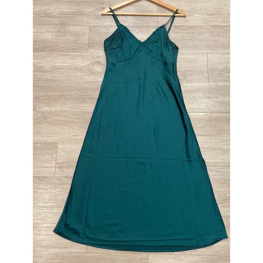 Feminine Romantic Womens Babydoll Slip Dress Green Holiday Eveningwear Medium